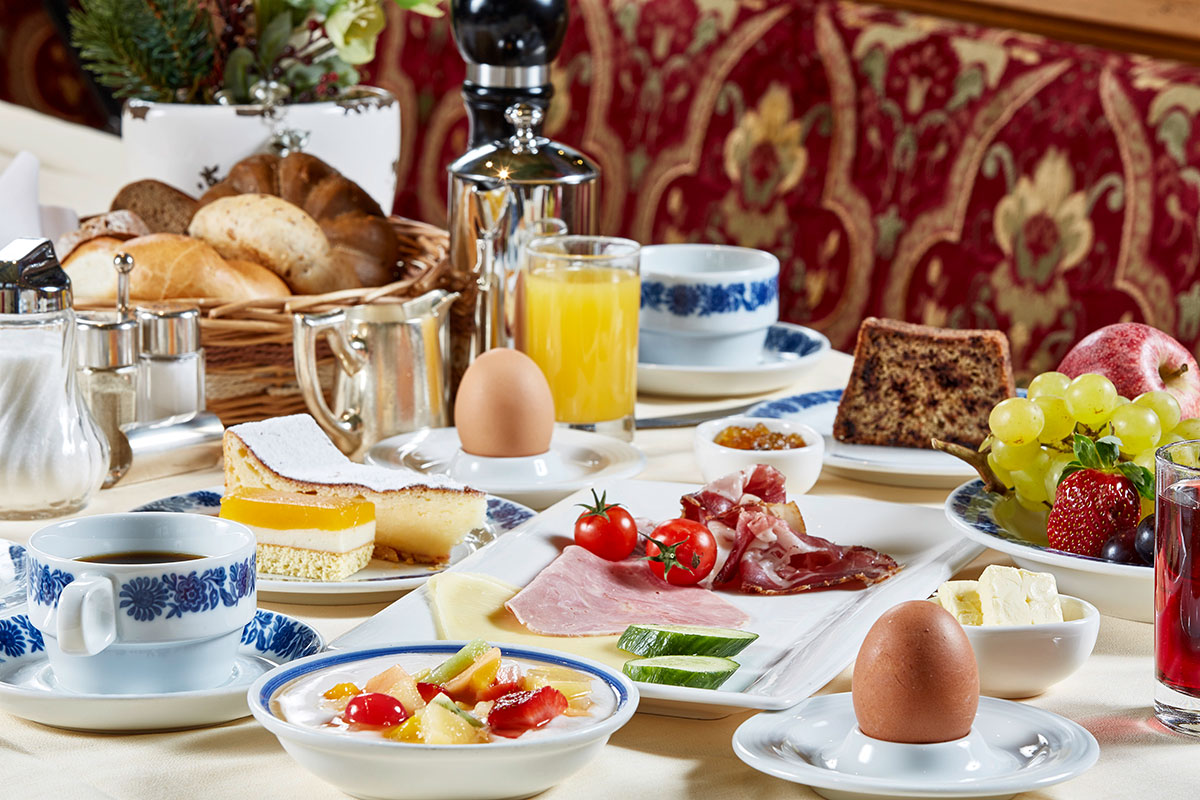 Variously set breakfast table