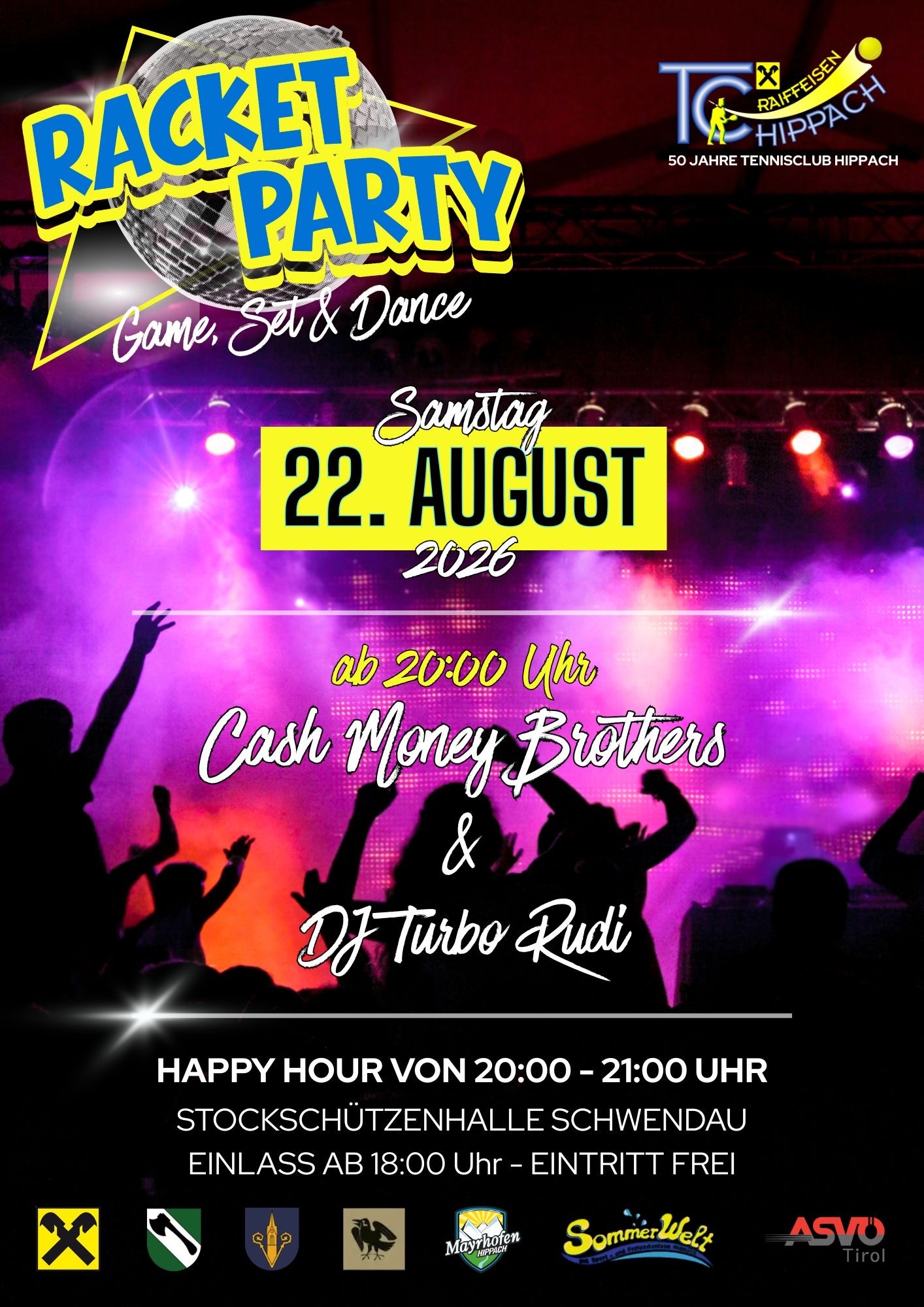 mys-TC Raiffeisen Hippach - "Racket Party" - Game, Set & Dance (50th Anniversary Celebration)-Racket Party - Plakat