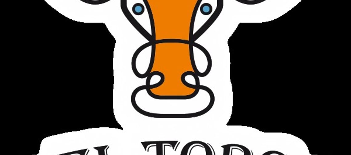 The logo of El Toro features a white background with black lettering. Above the text, centered, is an animated bull in orange and black, giving the logo a strong and dynamic appearance