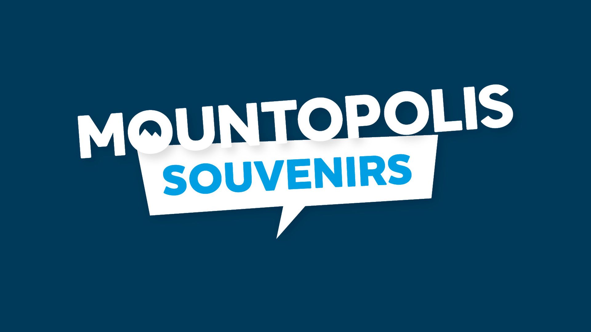 Blauer Hintergrund mit der Schrift Mountopolis Souvenirs