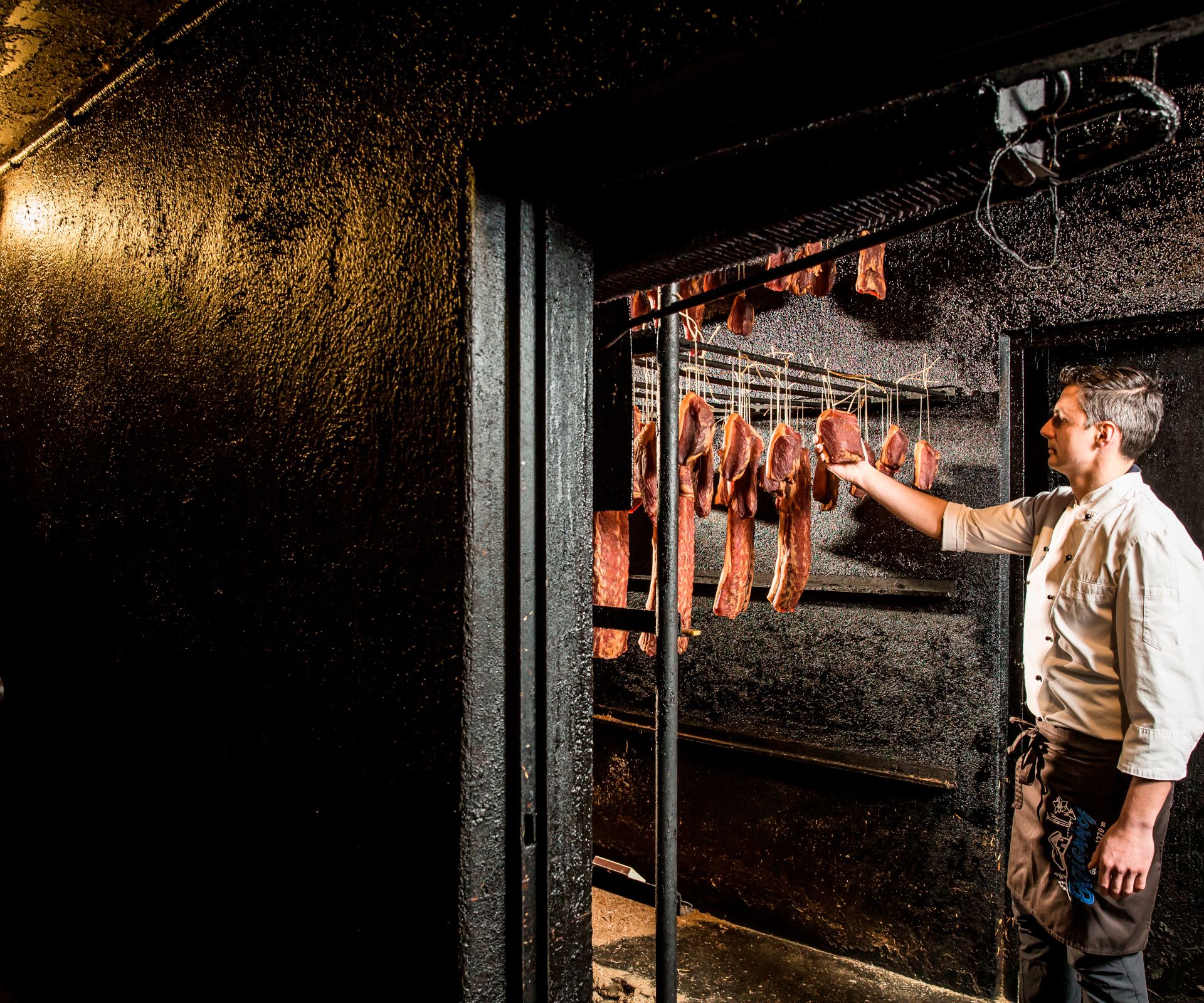 Bacon is dried in the selk.