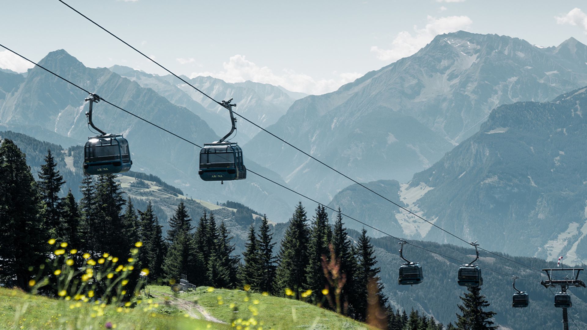 summer cable car with mountain view