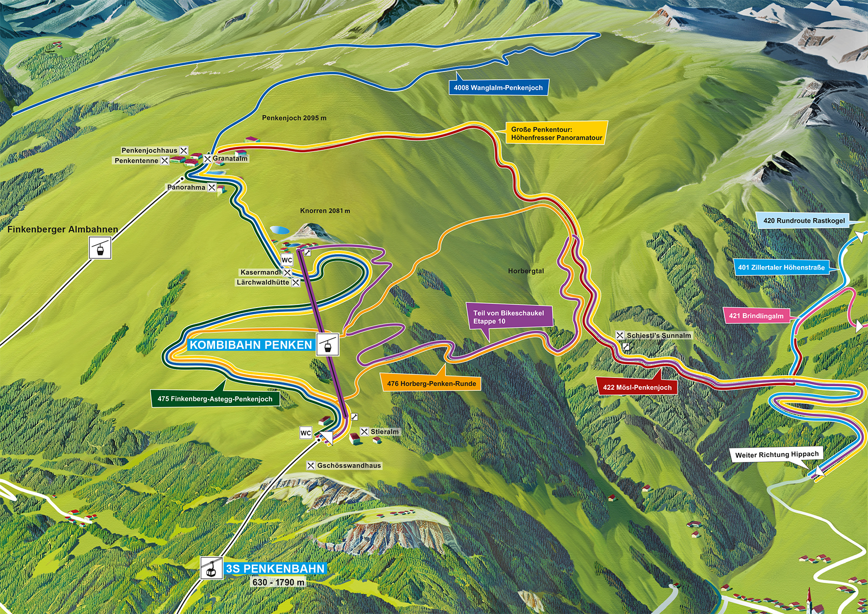 Karte der Bikerouten am Penken in Mayrhofen