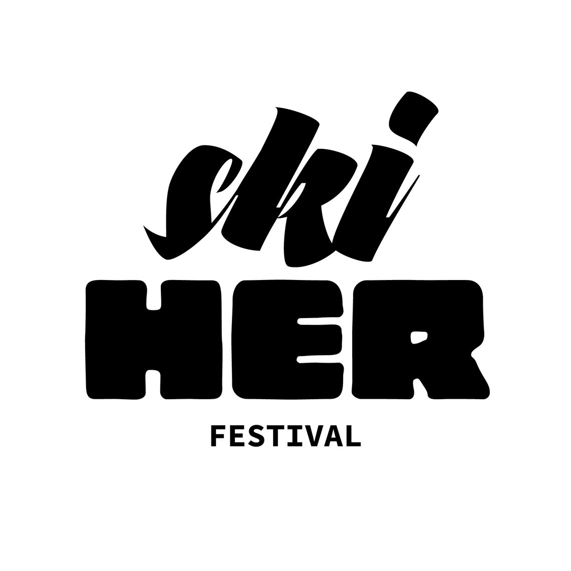 skiHER Festival Mayrhofen-Hippach – Women’s Ski Event in the Zillertal Logo of the skiHER Festival in black and white: the word “ski” in a dynamic brush-stroke typeface, below it “HER” in large, blocky capital letters as the visual anchor, and centered beneath, “FESTIVAL” in a smaller, simple font.