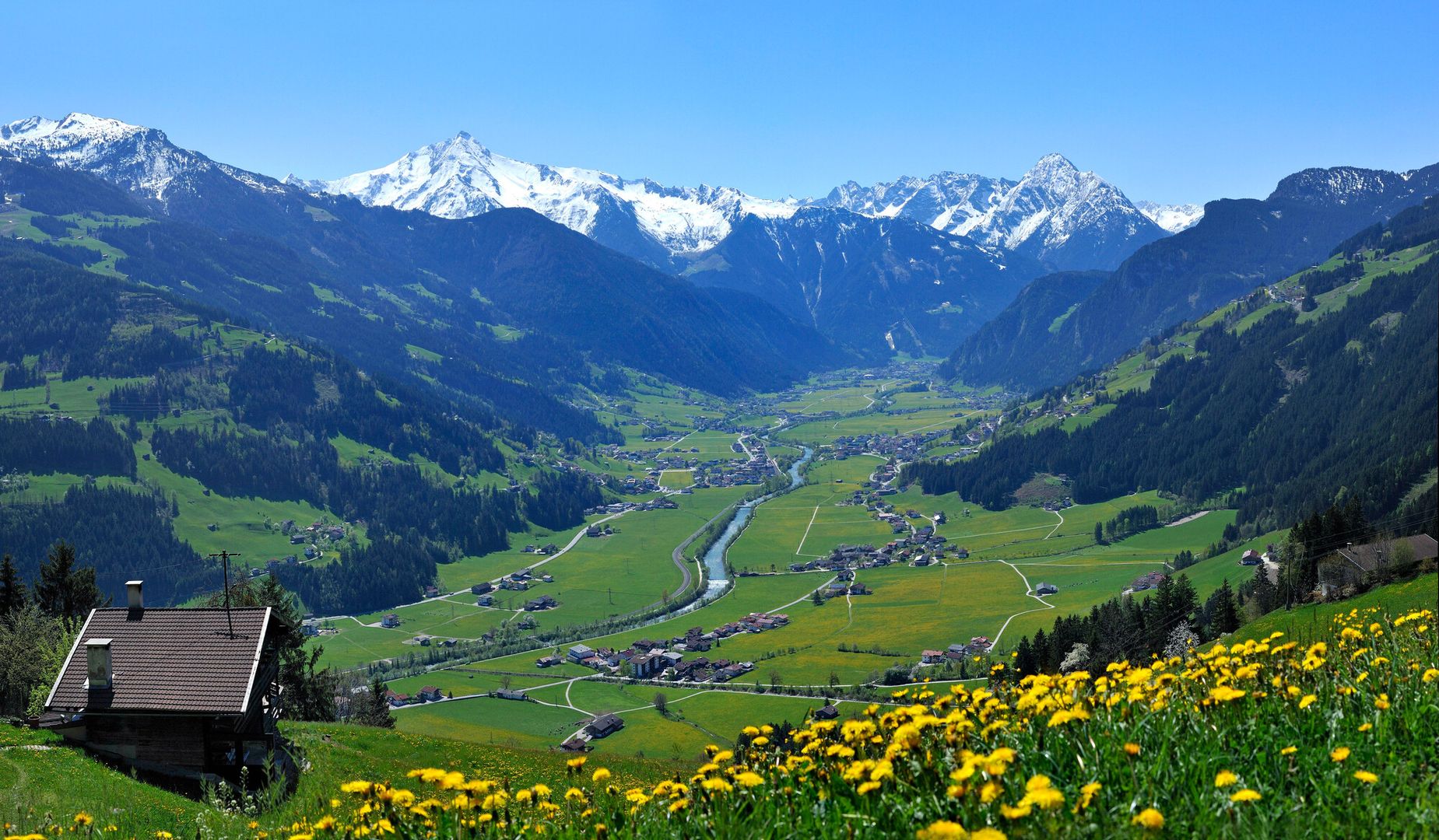 View of the Zillertal Valley in summer
