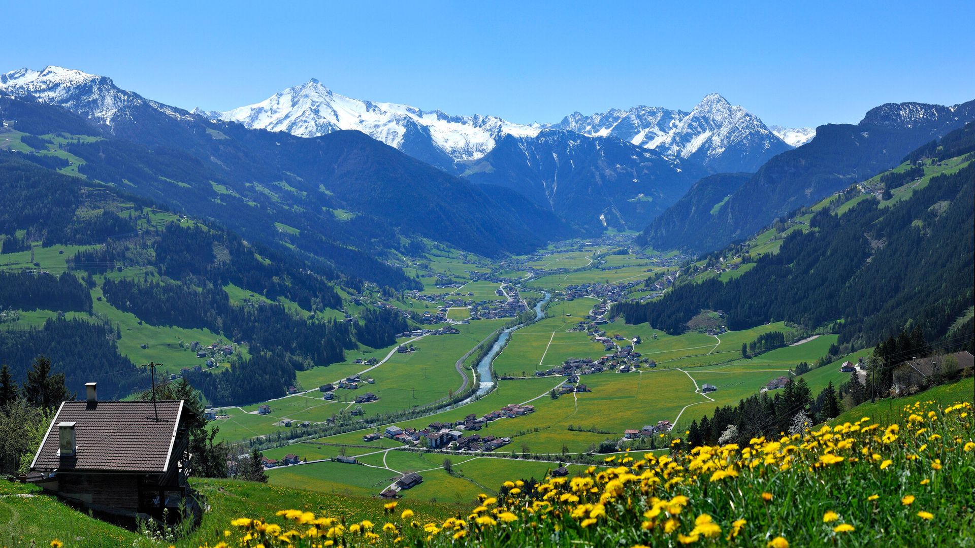View of the Zillertal Valley in summer