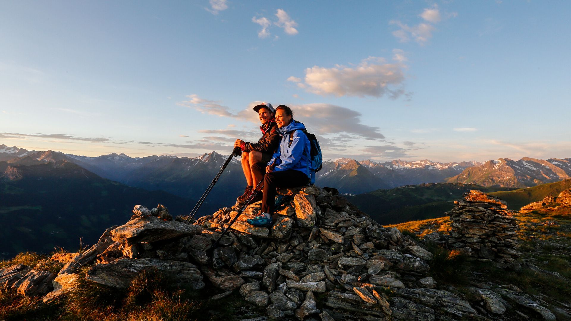 Hikers enjoy the sunrise in the Zillertal