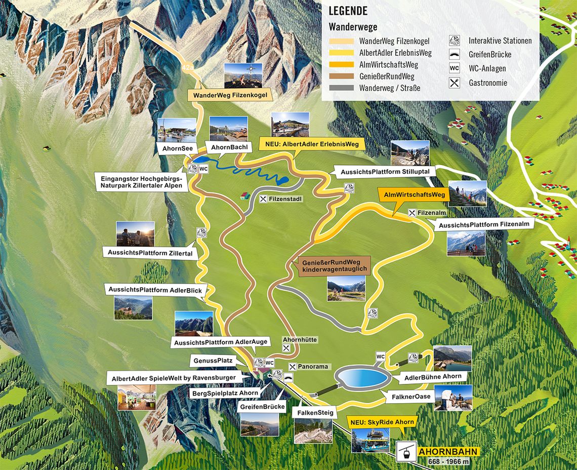 Karte mit den Highlights am Ahorn im Sommer