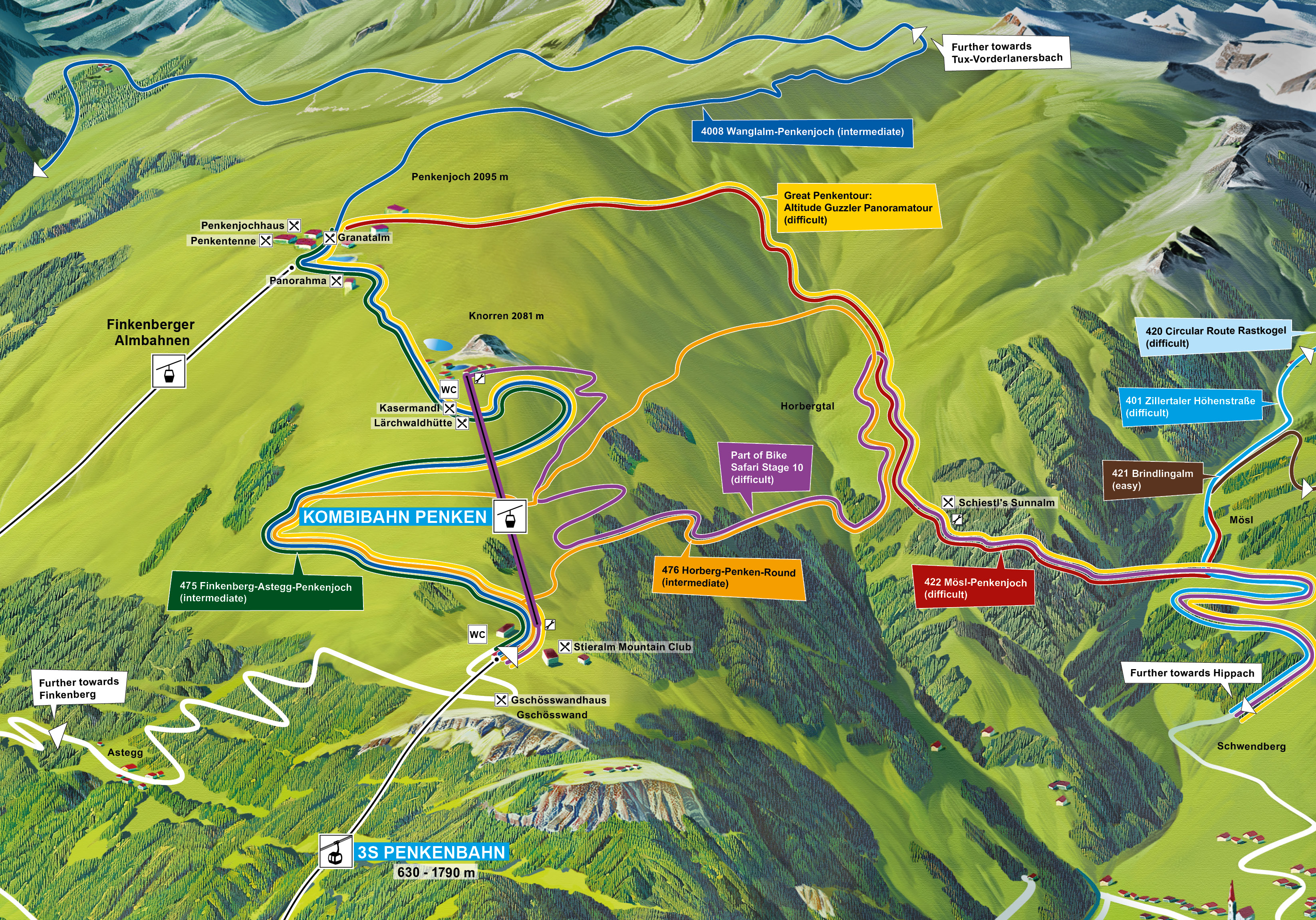 Map of the bike routes on the Penken in Mayrhofen