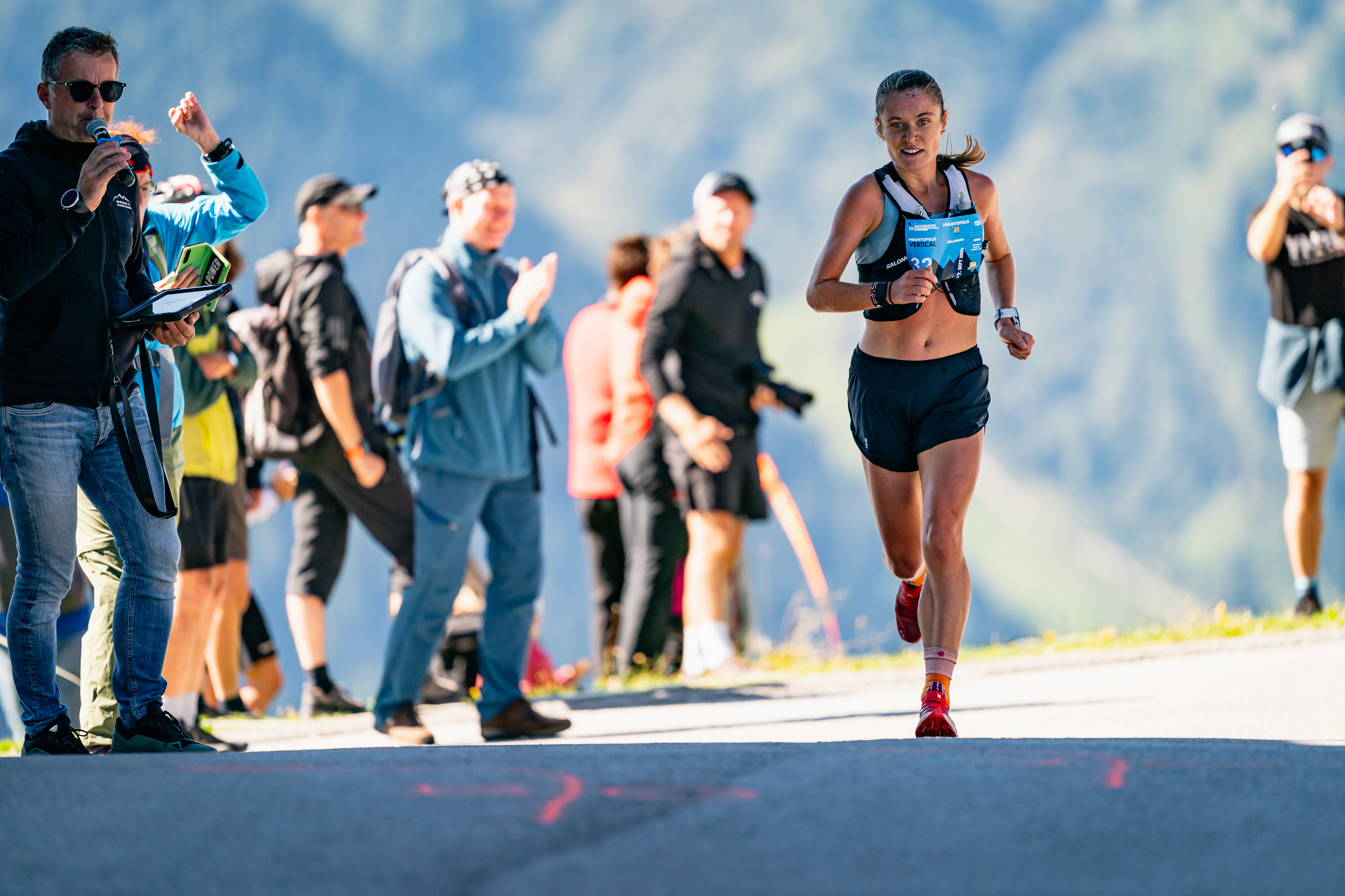 Runners at the finish line at the Ultraks mountain run in Mayrhofen in the Zillertal