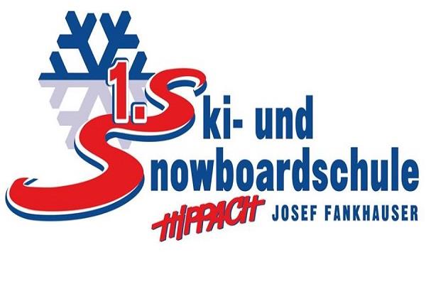Logo der 1. Ski- und Snowboardschule Hippach, Josef Fankhauser, mit stilisiertem roten "S" und Schneeflocke