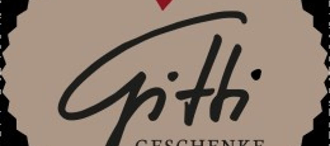 The image shows a logo in the form of a brown, rounded coat of arms with a serrated edge. In the middle, in elegant, black handwriting, is the name "Gitti," above it a small red heart. Below it is the inscription Gifts & More.