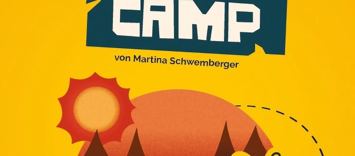 Das Bild zeigt ein Campingzelt mit einer Biene auf gelben Hintergrund und der Aufschrift "Generationen Camp" ein heiteres Theaterstück für Kinder und Erwachsene.