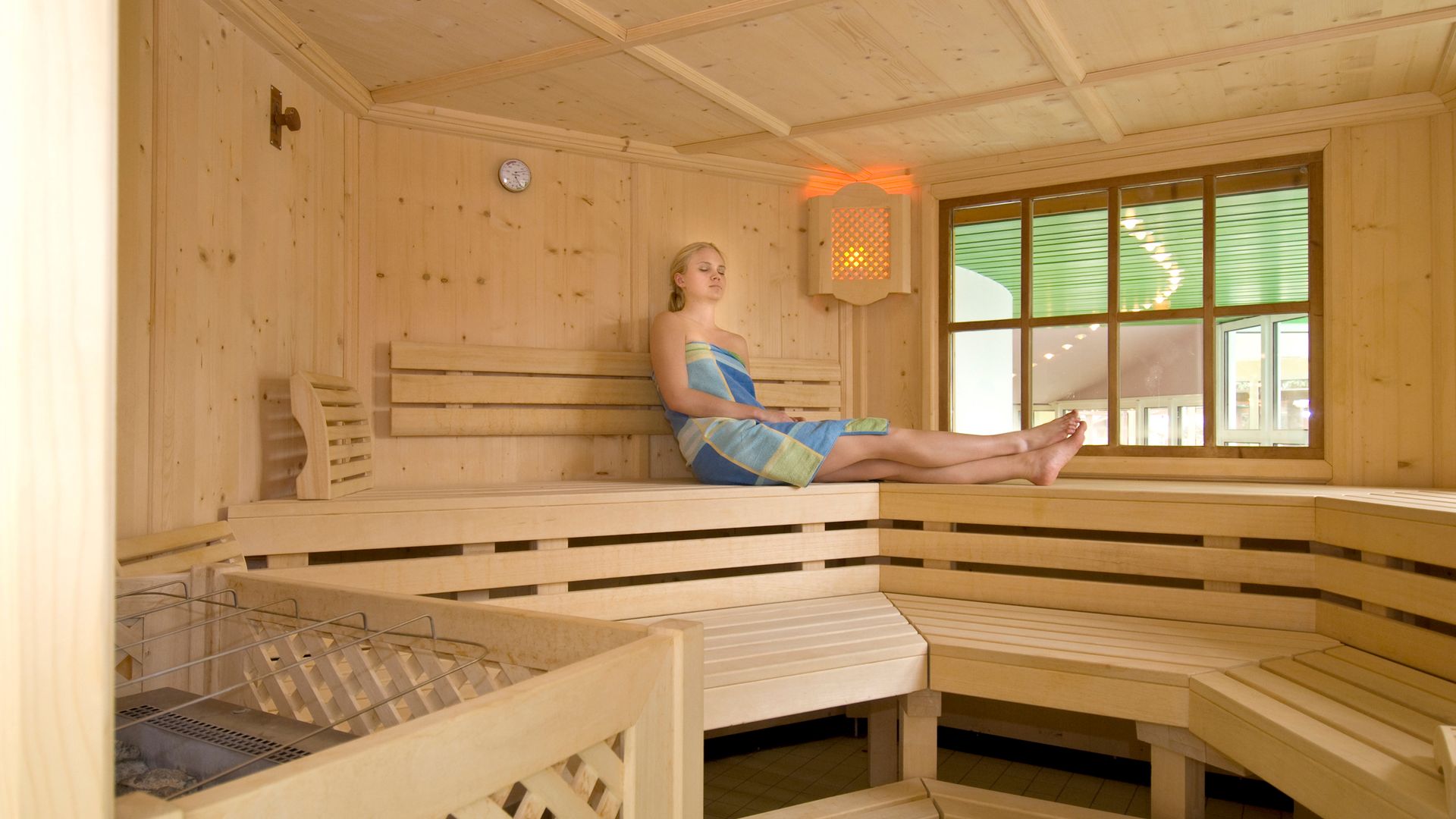 Relaxing in the Sauna in the adventure pool Mayrhofen
