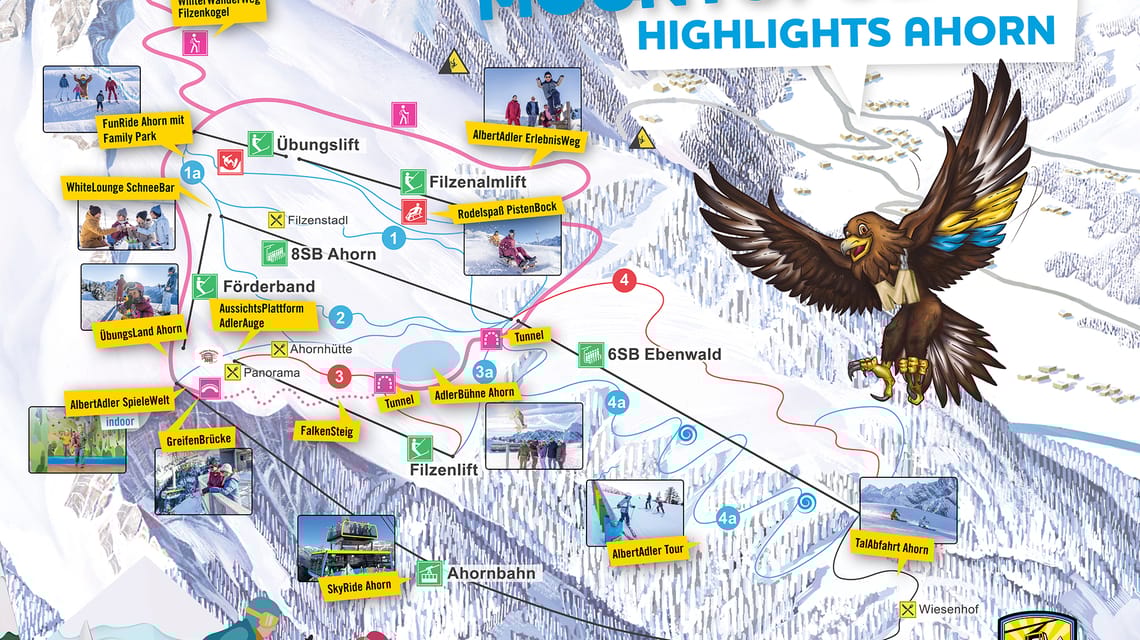 Map with the winter highlights on Mount Ahorn in Mountopolis