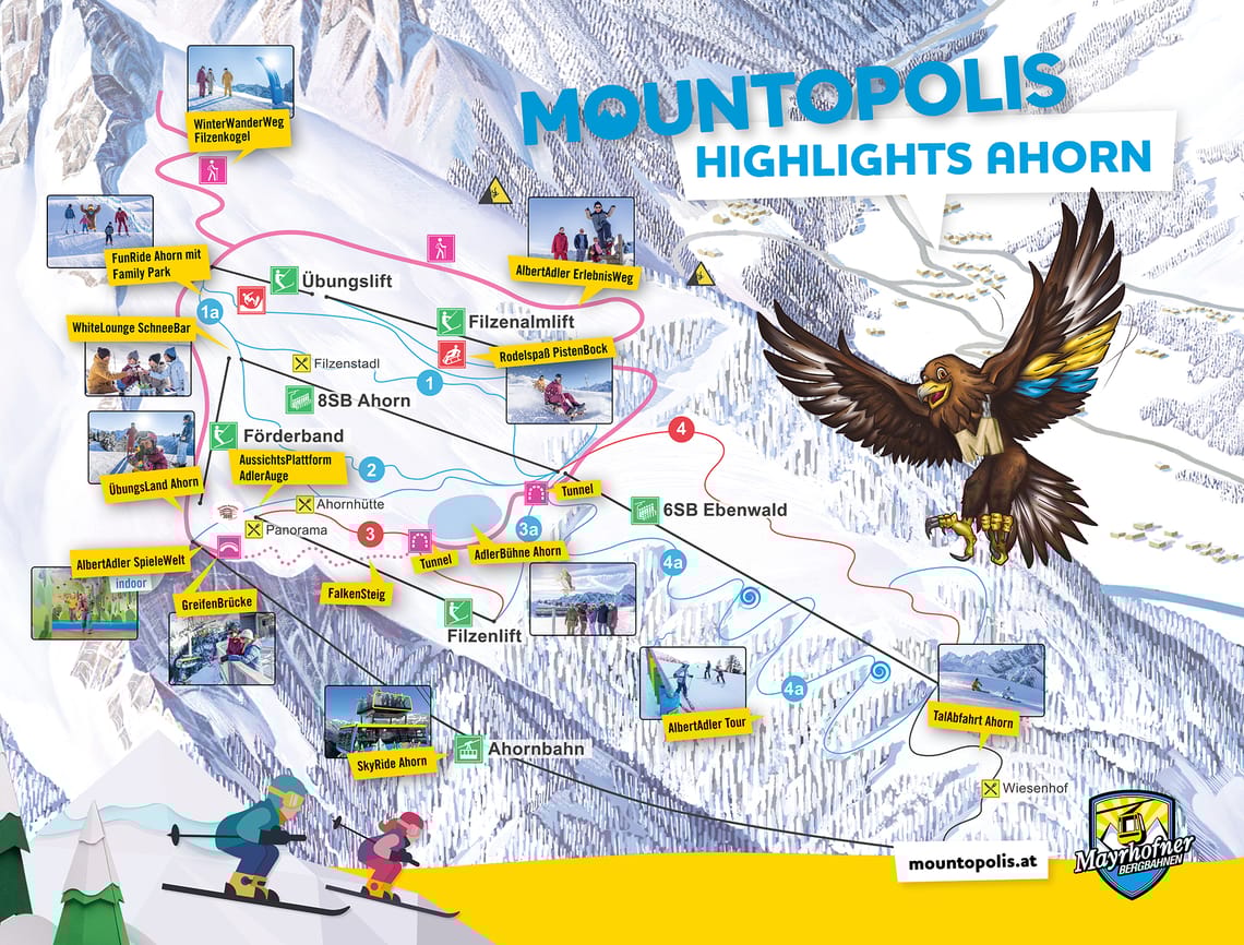 Map with the winter highlights on Mount Ahorn in Mountopolis