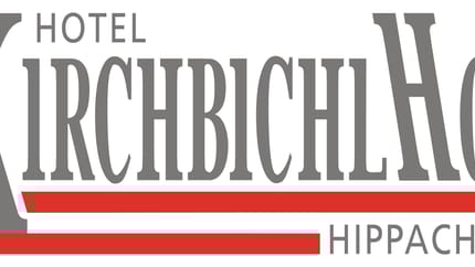 Das Bild zeigt das Logo des Hotel "Kirchbichlhof" in grauer Schrift mit roter Unterstreichung