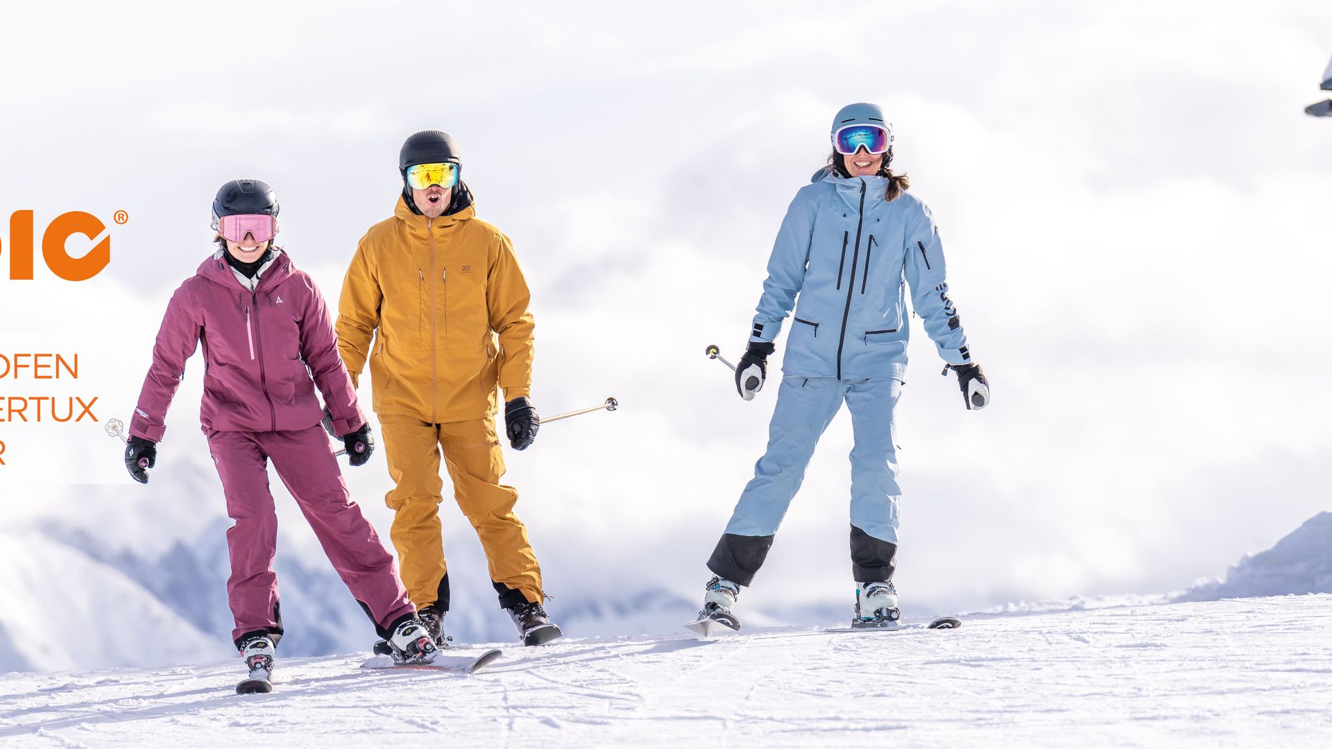 Skiers at Mount Penken in Mayrhofen in Zillertal with the Epic skipass logo