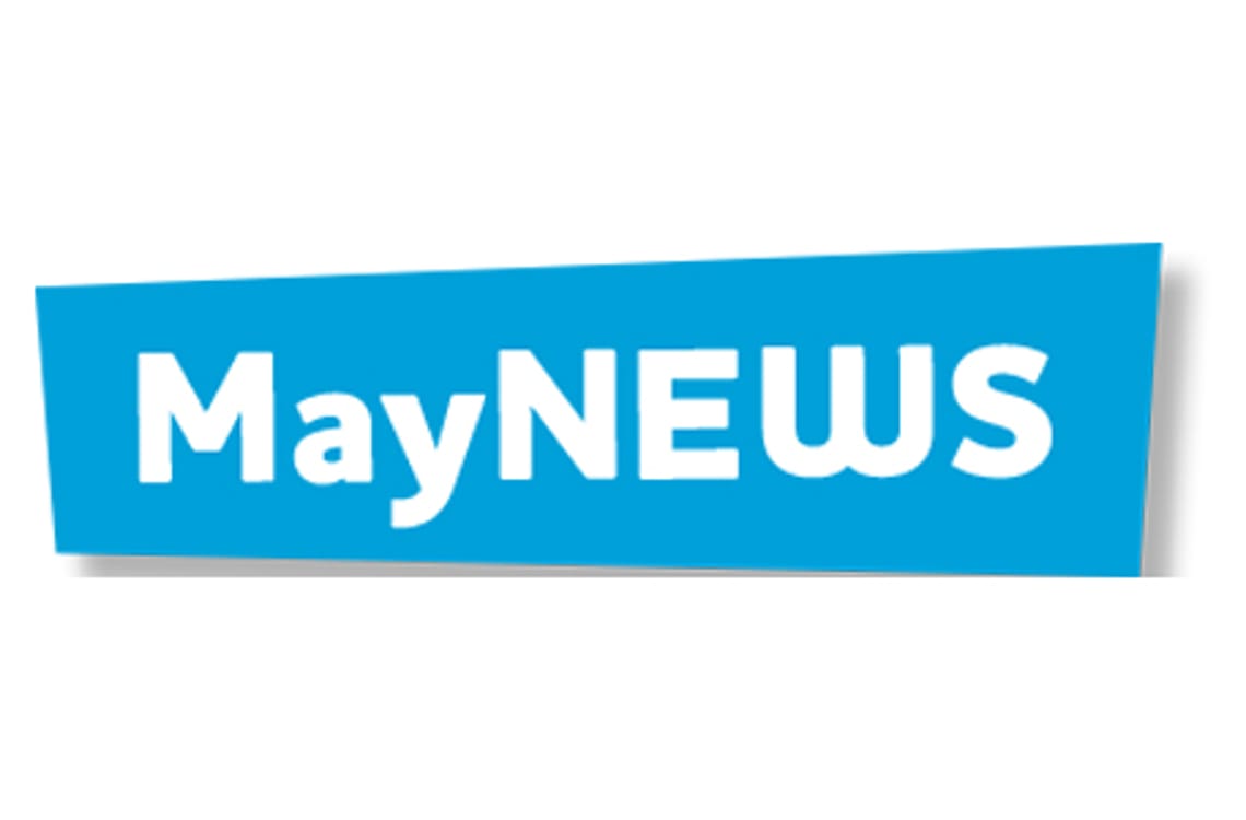 MayNEWS MayNEWS-Logo in blauem Farbverlauf mit weißer Schrift auf hellem Hintergrund; Schriftzug als visuelles Zeichen für den Newsletter der Region Mayrhofen-Hippach.