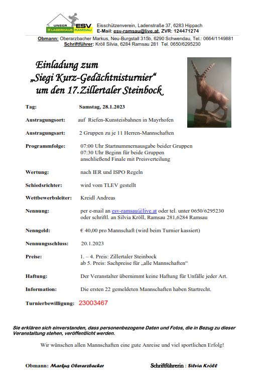 mys-Einladung zum "Sigi Kurz-Gedächtnisturnier" um den 17. Zillertaler Steinbock-Einladung zum "Sigi Kurz-Gedächtnisturnier" um den 17. Zillertaler Steinbock