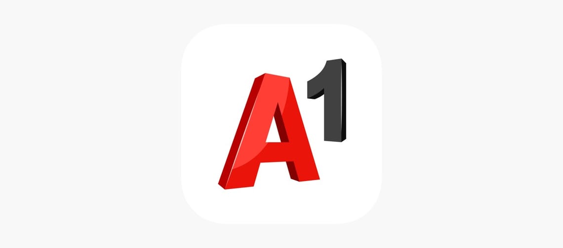 The image shows the A1 logo. In red lettering is the A and in black color, at the top right, the number 1.