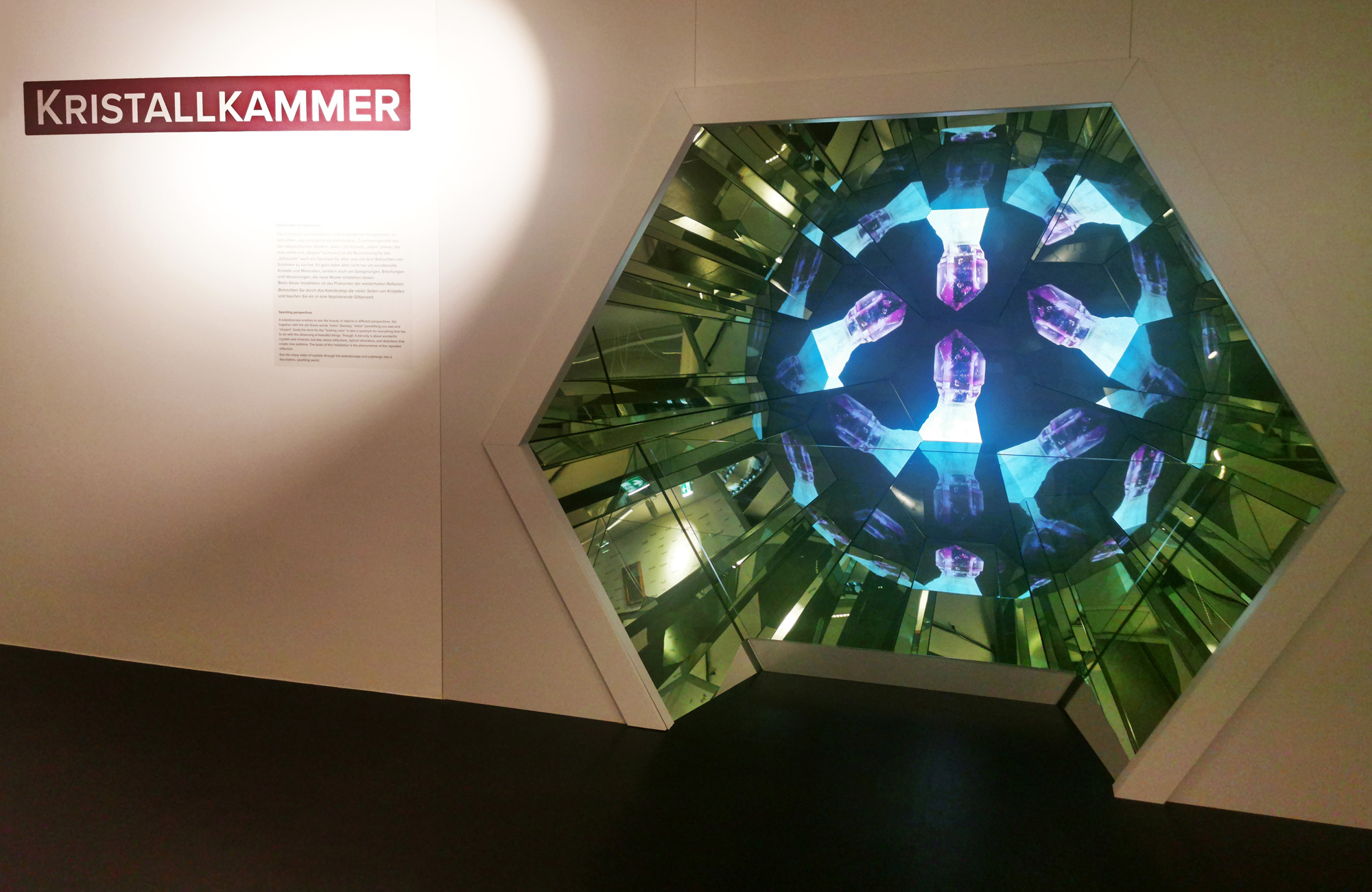 The kaleidoscope in the "Hidden Treasures" exhibition at Ginzling Nature Park House in the Mayrhofen-Hippach region, Zillertal, is one of many fascinating installations. Mirrors and light create a shifting play of colors and shapes that captivate visitors