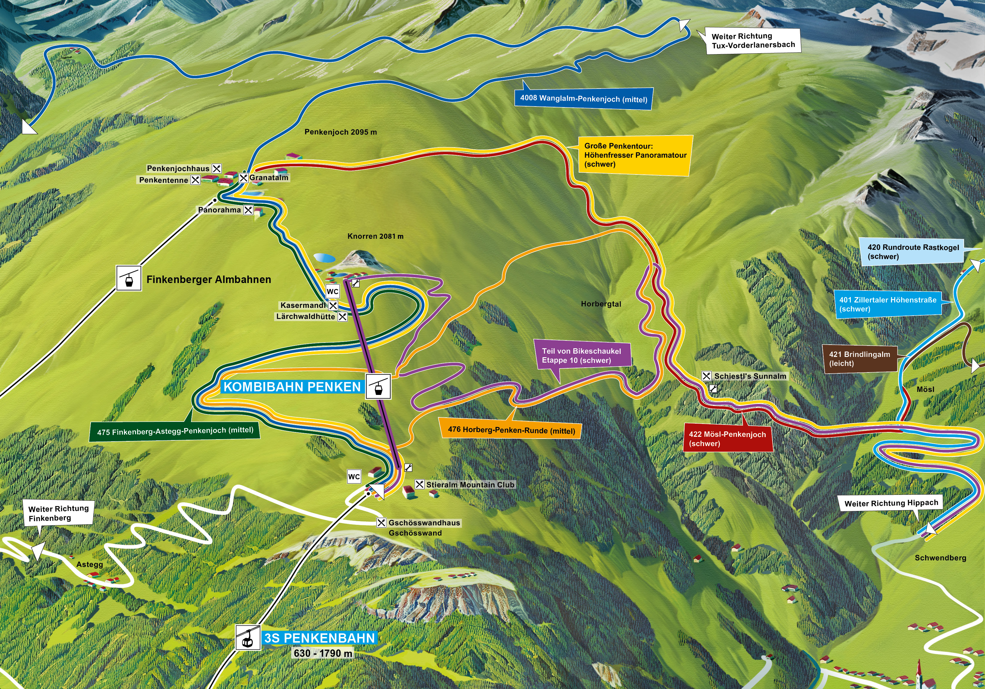 Karte der Bikerouten am Penken in Mayrhofen