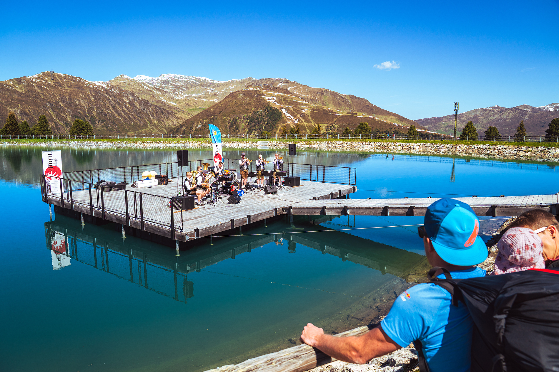 Brass instruments on the MusikInsel at Mount Penken with panorama