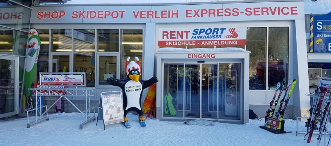 Geschäft von Sport Fankhauser an der Bergstation der Horbergbahn in Mayrhofen-Hippach im Zillertal.