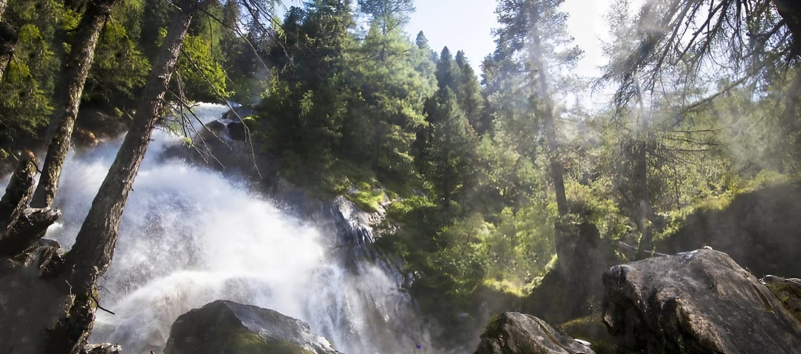 Ein großer Wasserfall inmitten von Bäumen