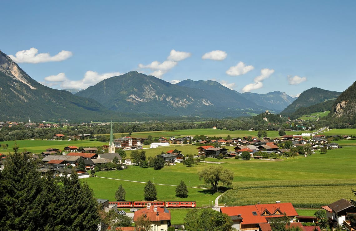 View of the town Strass in the Zillertal in summer