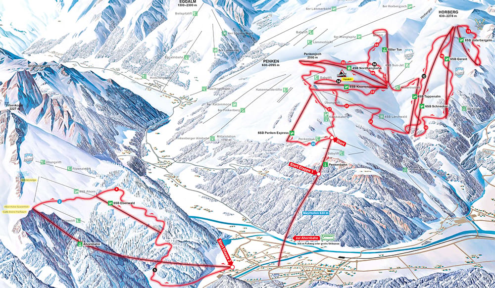 HöhenmeterFresserRunde im Skigebiet Mayrhofen HöhenmeterFresserRunde im Skigebiet Mayrhofen