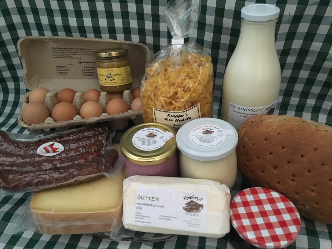 Regional products at the farmers market in Mayrhofen.