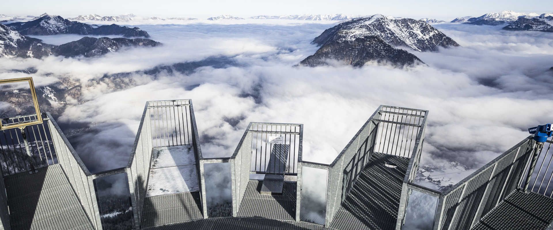 The 5fingers observation deck on the Dachstein Krippenstein, above the clouds in winter.