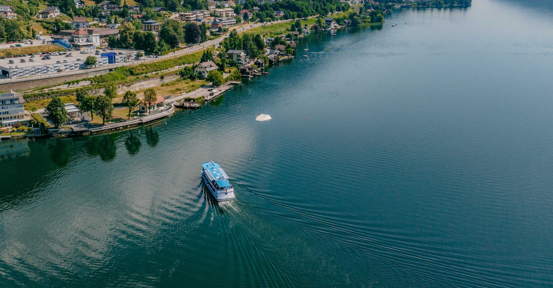 A bird's eye view of the ship on Lake Ossiach