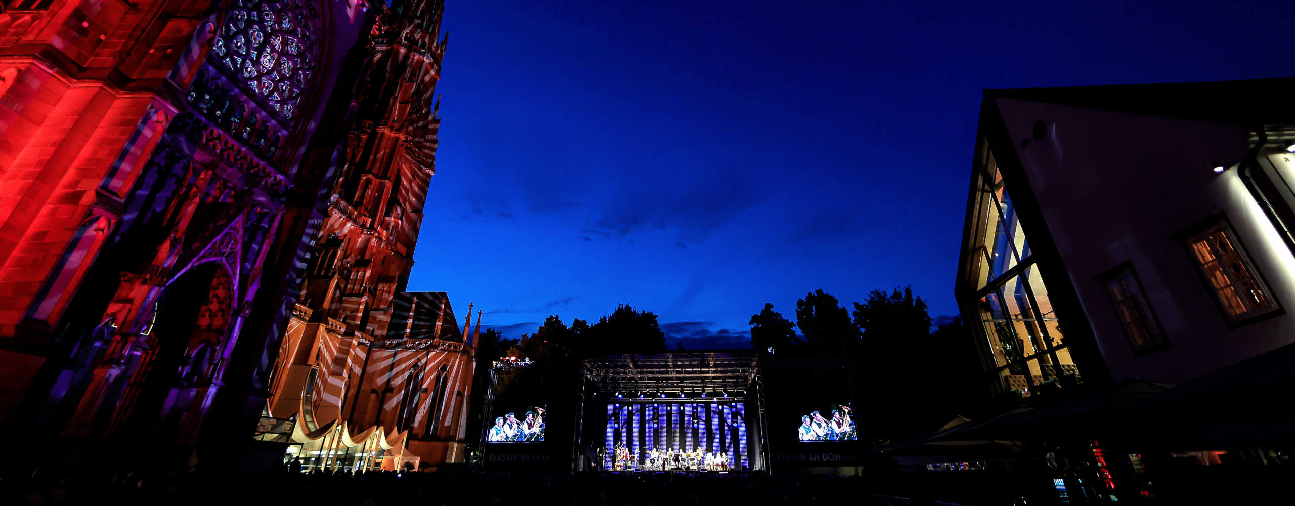 Illuminated cathedral at night