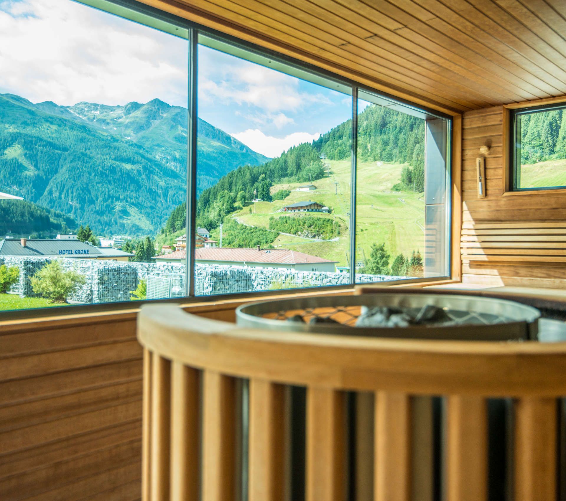View of the landscape from the sauna in summer