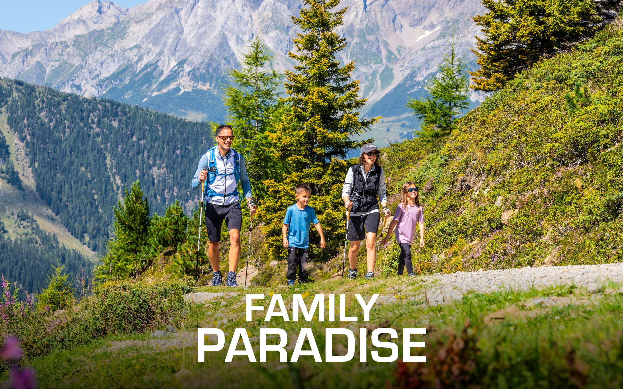 Family on a walk in the mountains