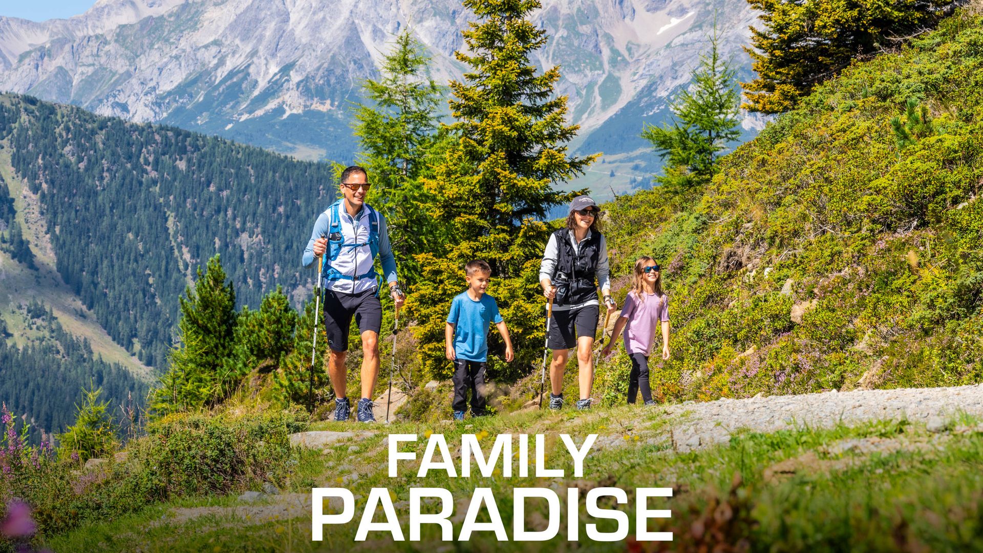 Family on a walk in the mountains