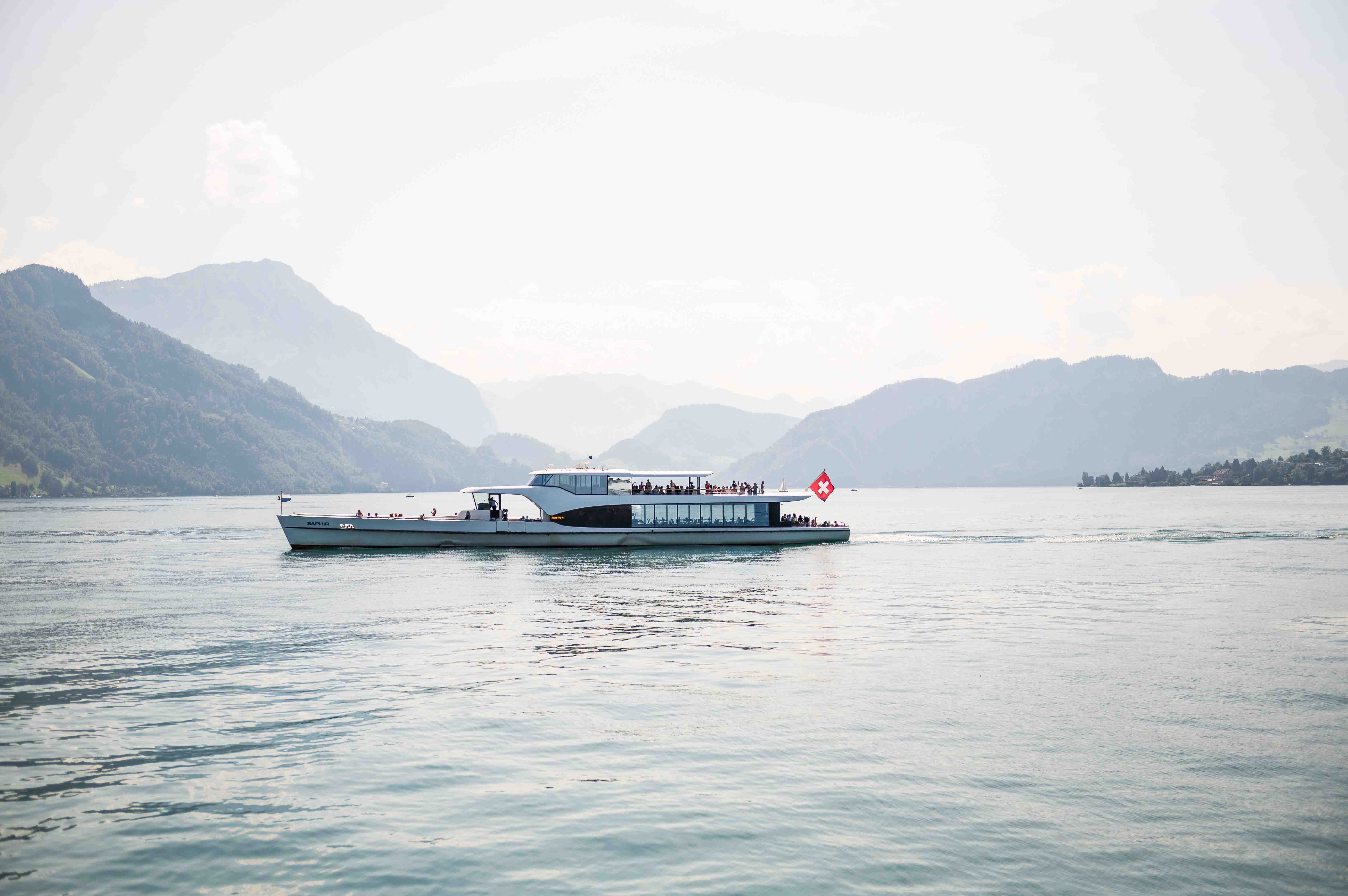 Experience the panoramic yacht Saphir and enjoy breathtaking views of Lake Lucerne and the surrounding mountains of Central Switzerland.