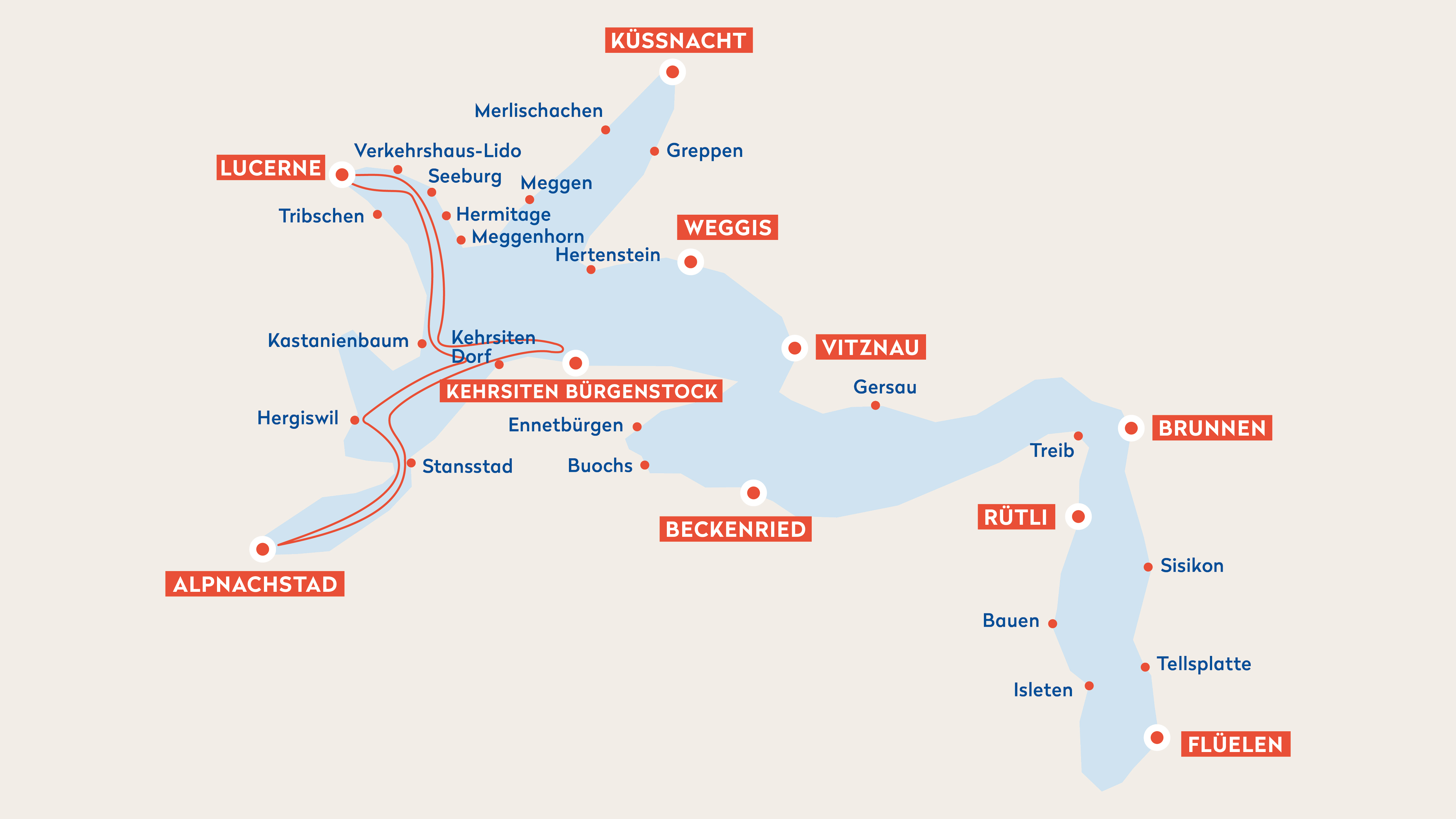 Eine Skizze der Routenführung der kleinen Seerundfahrt ab Luzern.