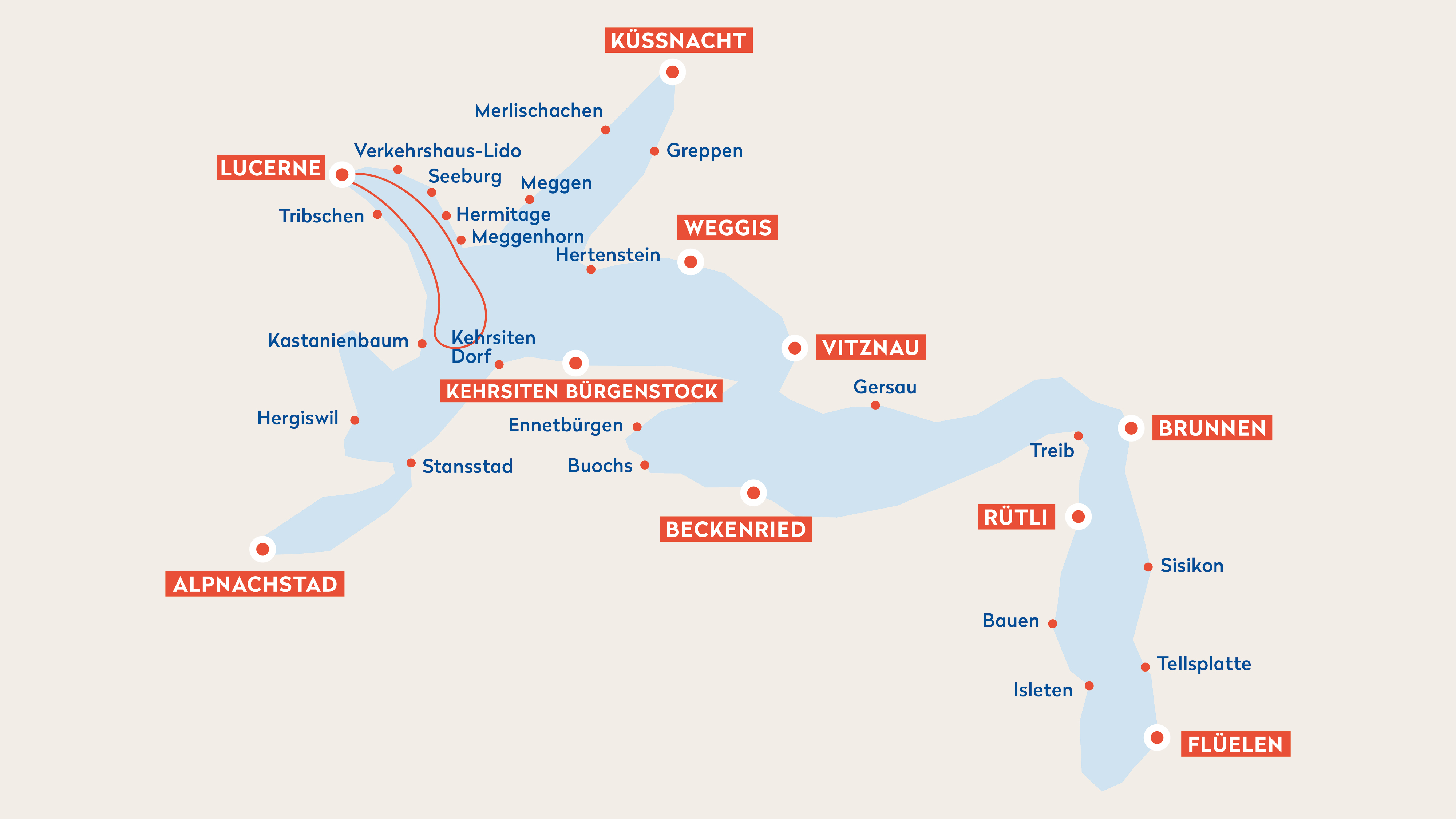 Une esquisse de l'itinéraire du circuit Saphir dans le bassin du lac de Lucerne