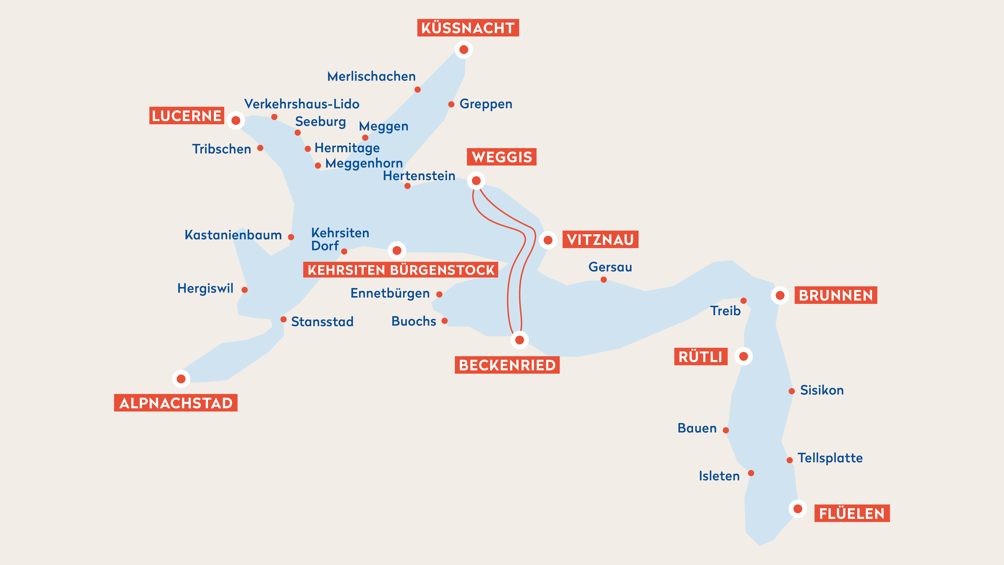 A sketch of the route of the short lake tour from Weggis
