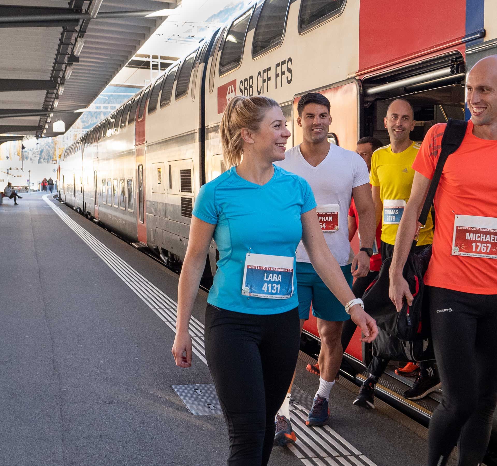 Runners at the Swiss Runners Event, starting together in a race in Switzerland.