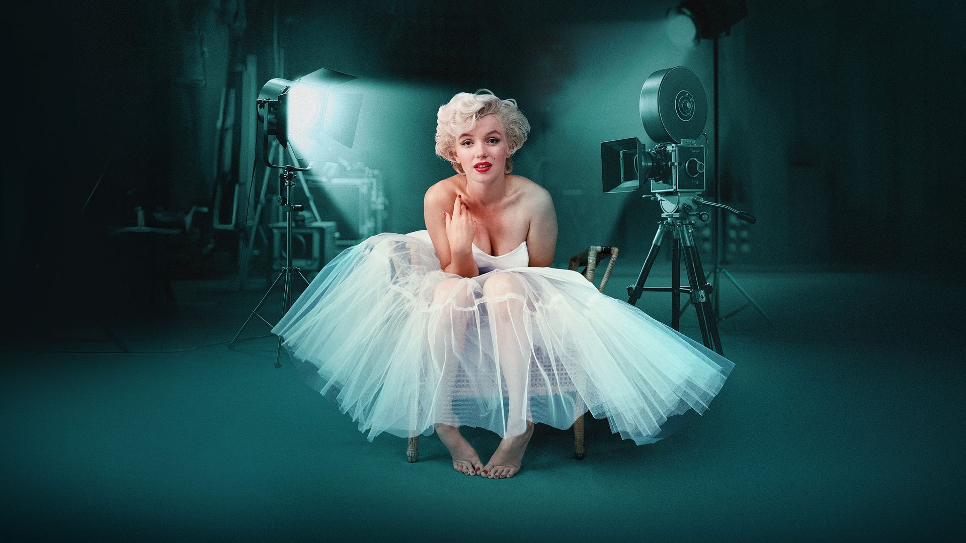 Portrait of Marilyn Monroe, iconically staged, part of the immersive exhibition Becoming Marilyn Monroe.