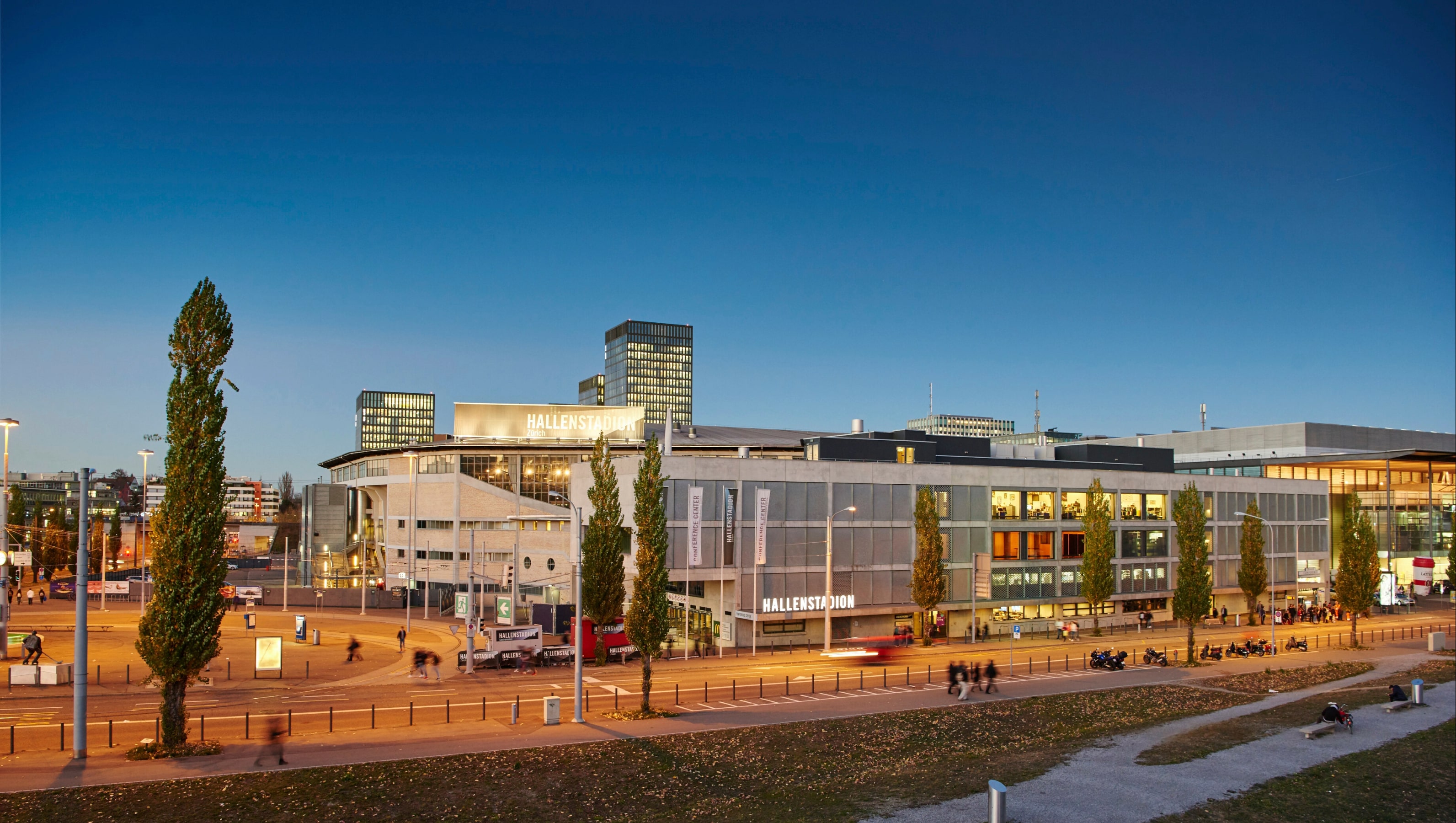 Exterior view of the Hallenstadion Zurich.