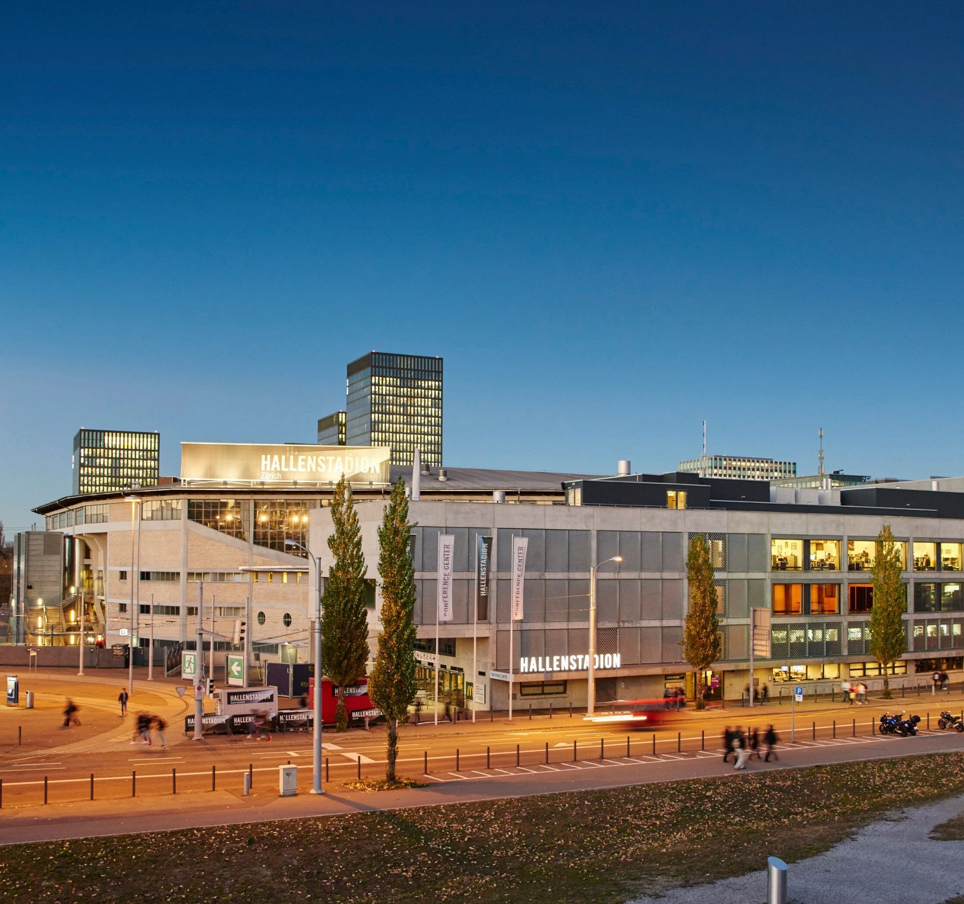 Exterior view of the Hallenstadion Zurich.