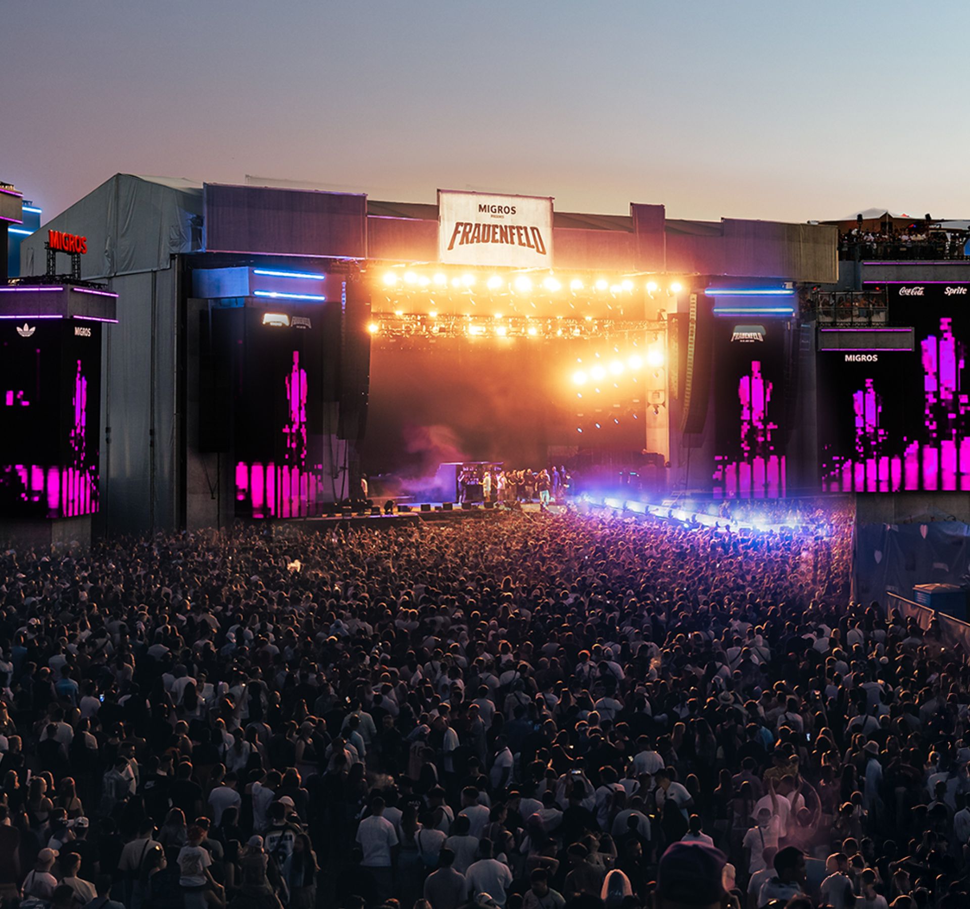 Crowd in front of the stage at Openair Frauenfeld during a live concert with light show.