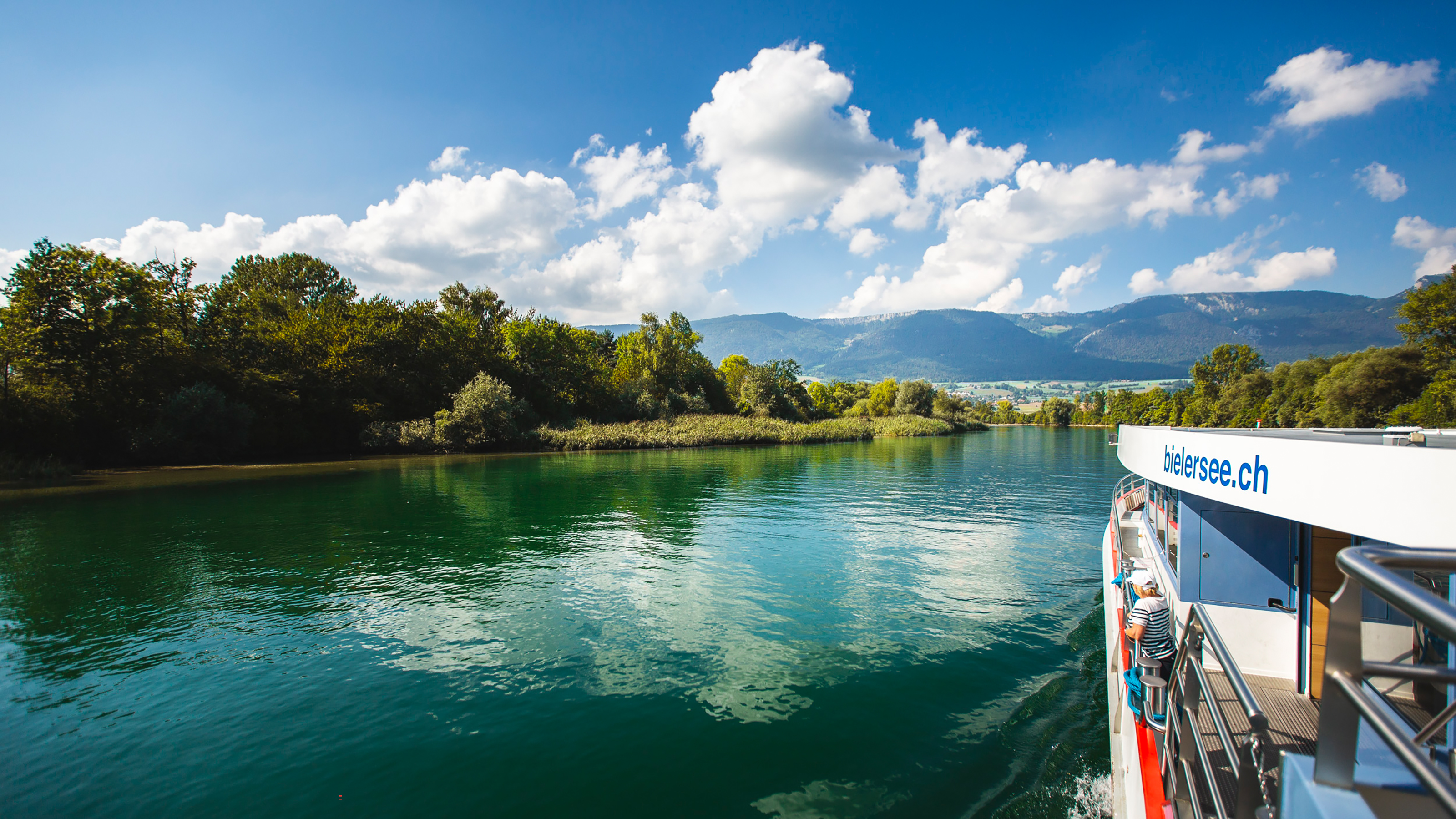 Un bateau sur la rivière aare entre des arbres