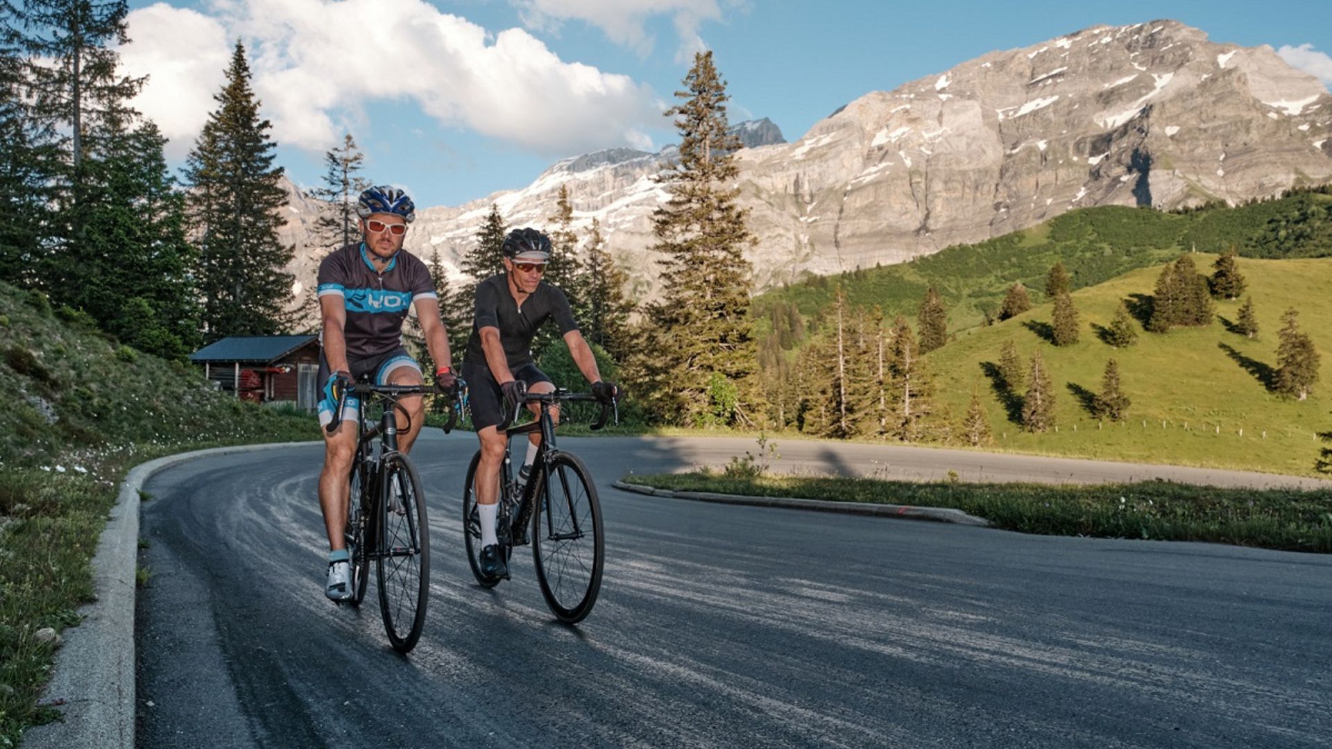 Two cyclists near the Col de la Croix in summer 